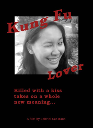 poster for Kung Fu Lover, Killed with a kiss takes on a whole new meaning. Woman winking with smile.